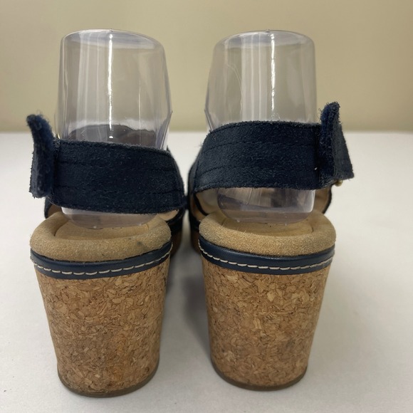 Clarks Giselle Cove Navy Blue Suede Leather Cork Wedge Sandals Women Size 9 - Picture 4 of 9